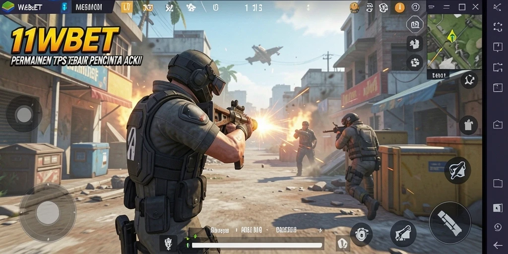 Tampilan gameplay 11WBET dengan aksi tembak-menembak yang intens.