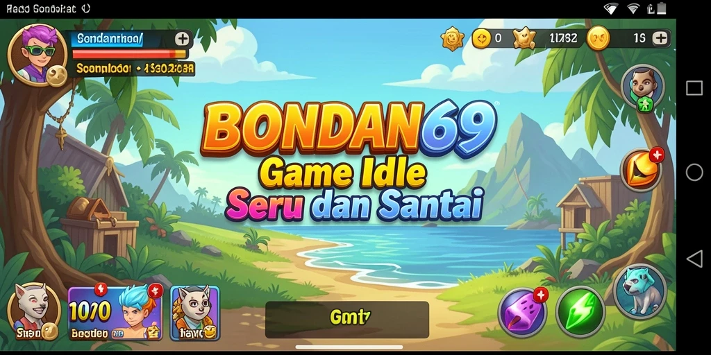 Tampilan gameplay BONDAN69 dengan karakter yang menarik dan santai.