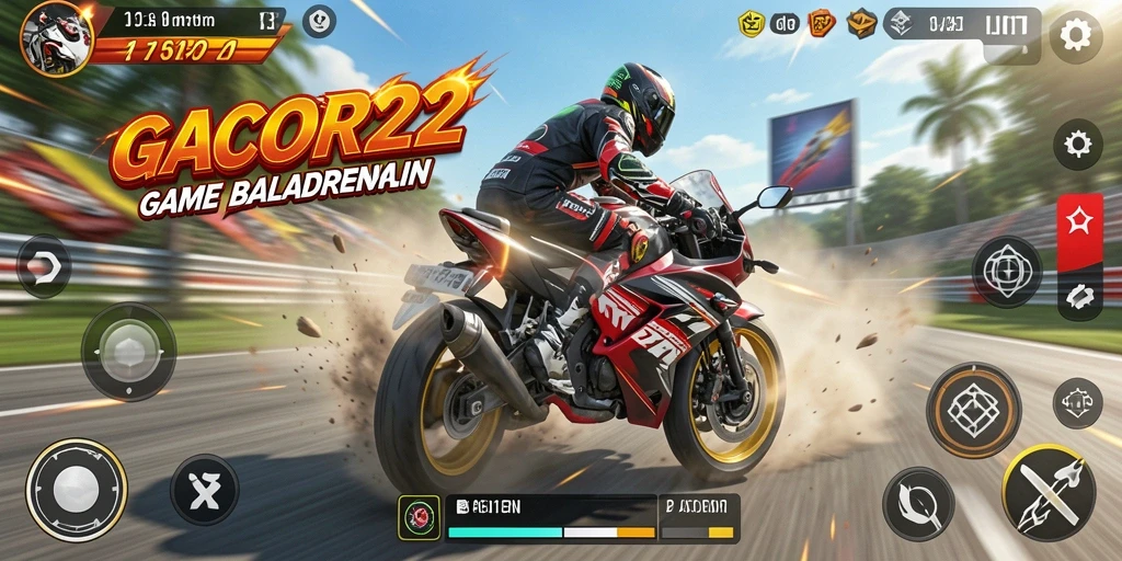 Tampilan gameplay GACOR22 dengan balapan motor yang mendebarkan.
