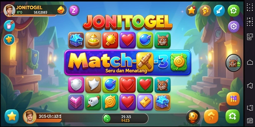 Screenshot gameplay JONITOGEL menampilkan aksi mencocokkan elemen yang seru.
