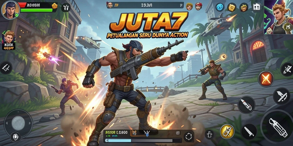 Screenshot menunjukkan aksi mendebarkan dalam JUTA7 dengan pertarungan intens.
