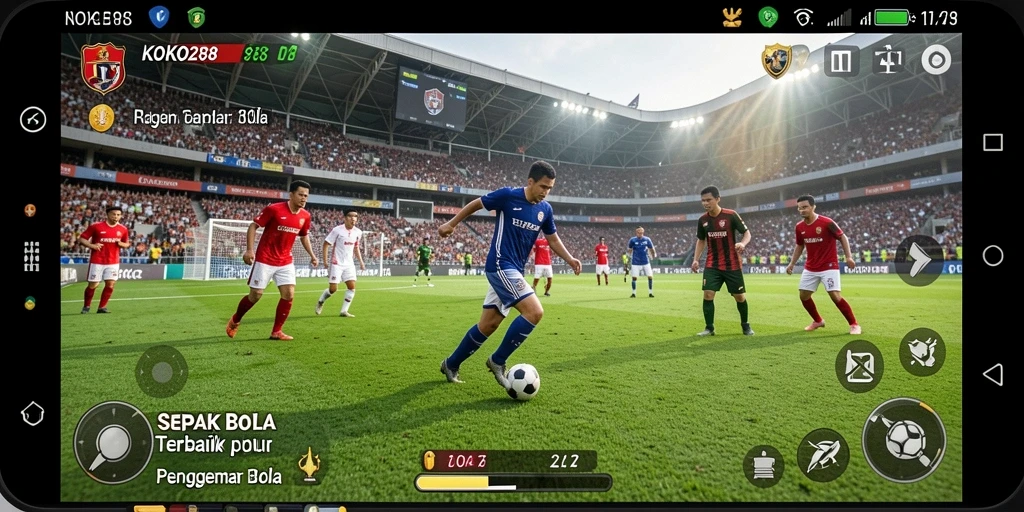 Tangkapan layar dari gameplay KOKO288 menunjukkan pertandingan sepak bola yang mendebarkan.