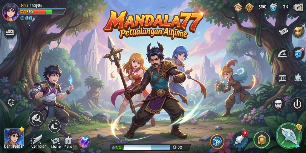 Screenshot gameplay MANDALA77 menampilkan pertarungan seru dengan karakter Anime.