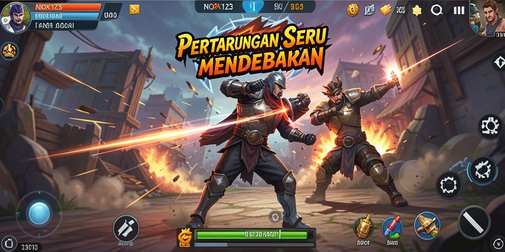 Screenshot gameplay NOX123 dengan pertarungan yang seru dan efek visual menakjubkan.