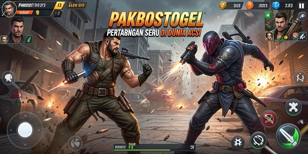 Screenshot PAKBOSTOGEL menampilkan aksi pertempuran yang mendebarkan.