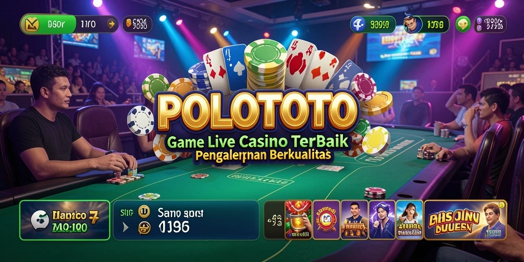 Screenshot gameplay POLOTOTO menampilkan dealer langsung dan suasana kasino nyata.