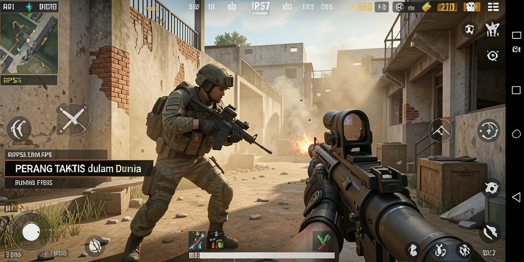 Screenshot gameplay yang menunjukkan aksi pertempuran intens di RP55.