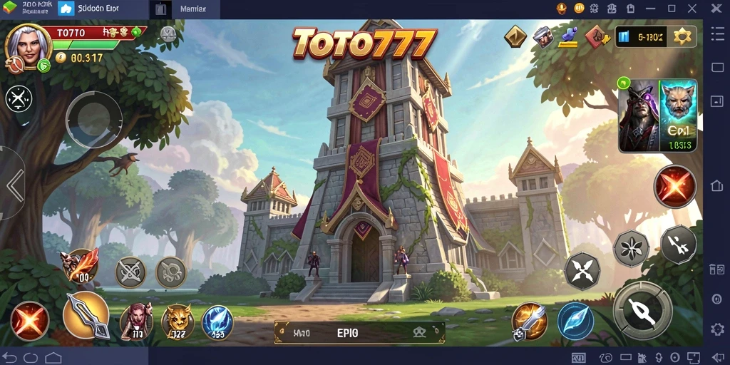 Tampilan gameplay TOTO777 dengan menara bertahan yang beragam dan musuh menyerang.